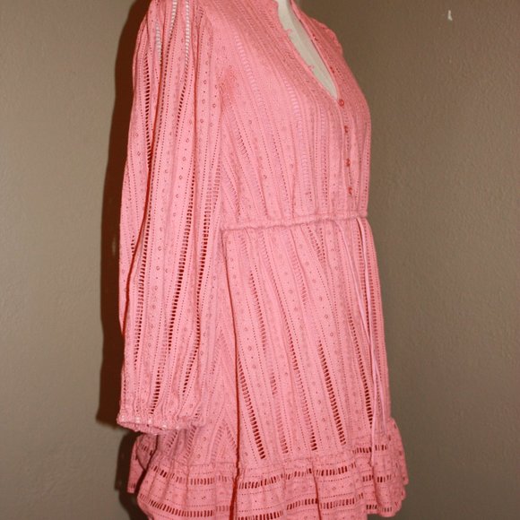 ANTHROPOLOGIE FOREVER THAT GIRL PINK EYELET MINI A-LINE DRESS - SMALL 2 OR 4 - Picture 4 of 6